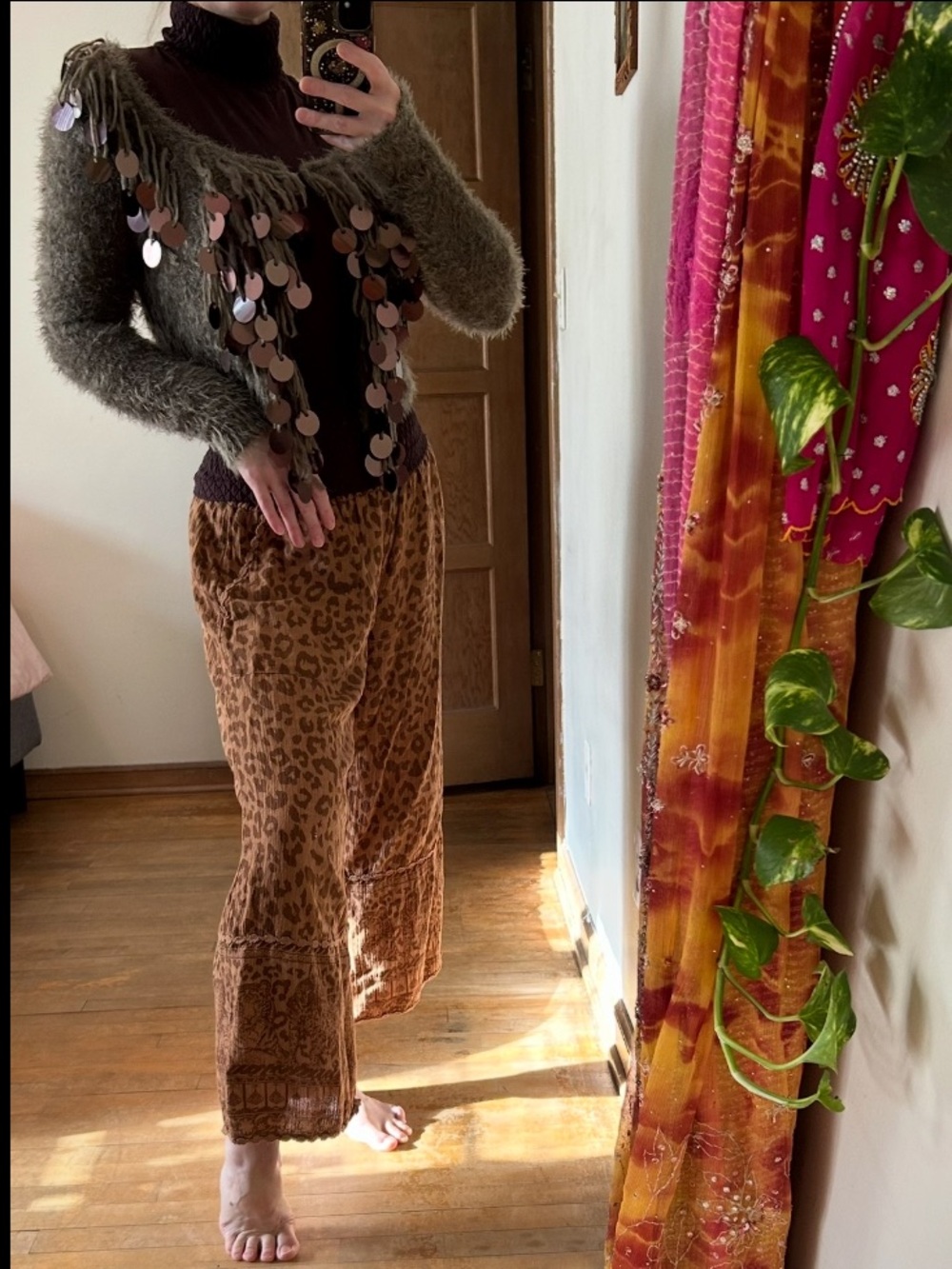 Strechy Faux Mohair sequin chunky whimsical sweater moss green